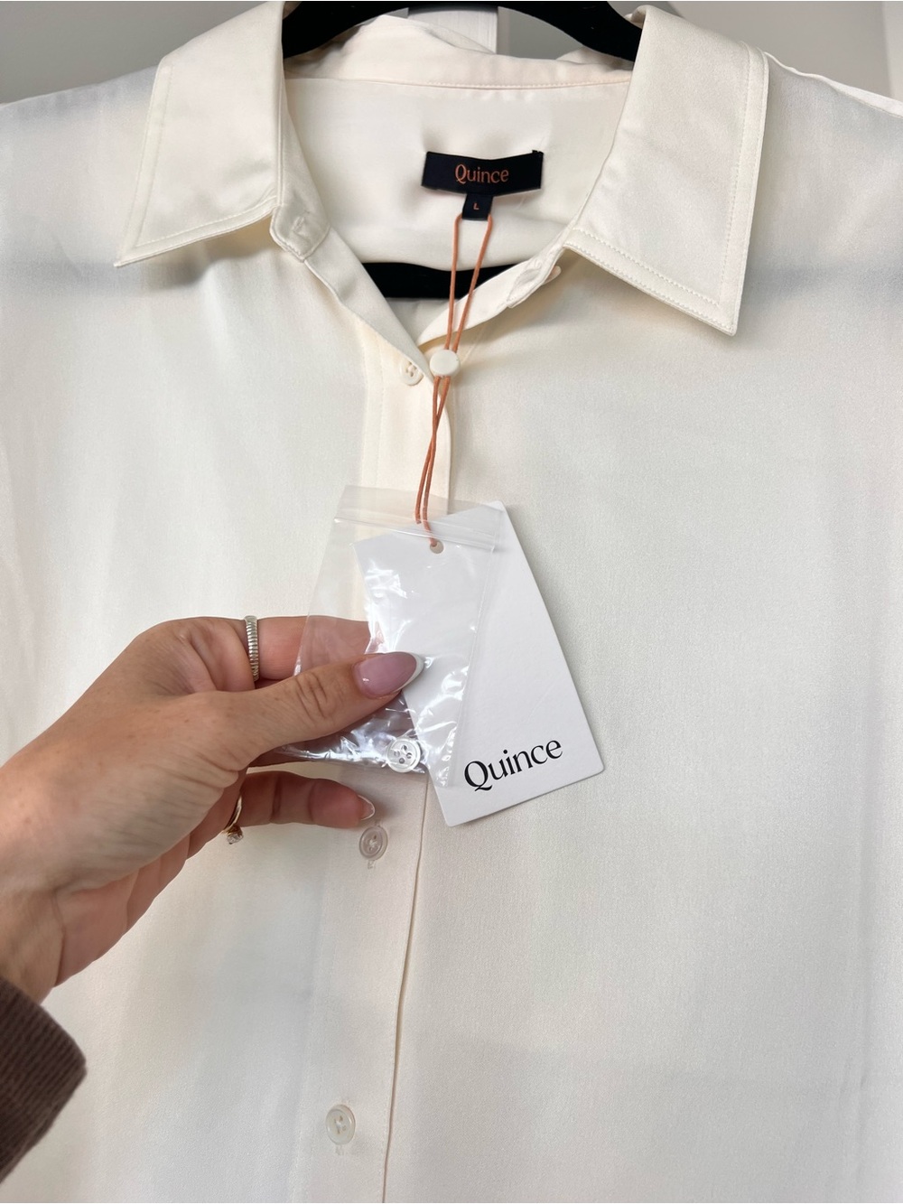 Quince Washable Stretch Silk Blouse Ivory Sz L New With Tags - Picture 6 of 15